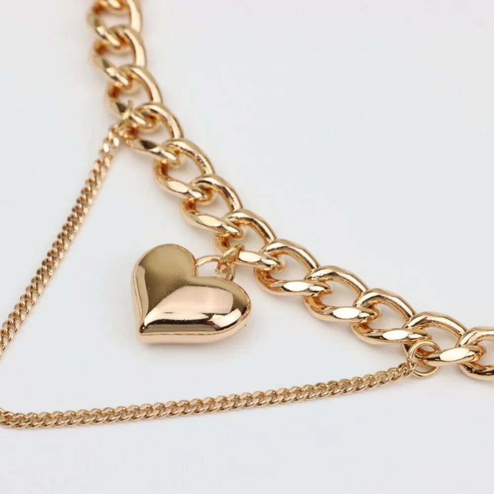 Chunky Yellow Gold Chain Necklace with Heart , XPNL0300 - Picture 2 of 12
